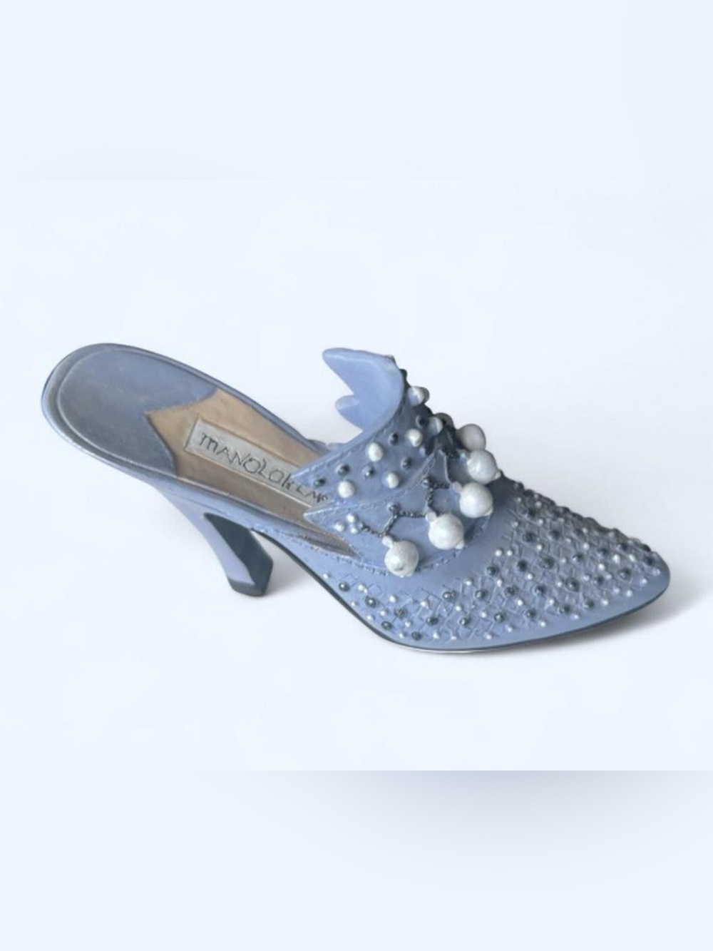 Treadlight Blue Embellished Pearl Mule Heel